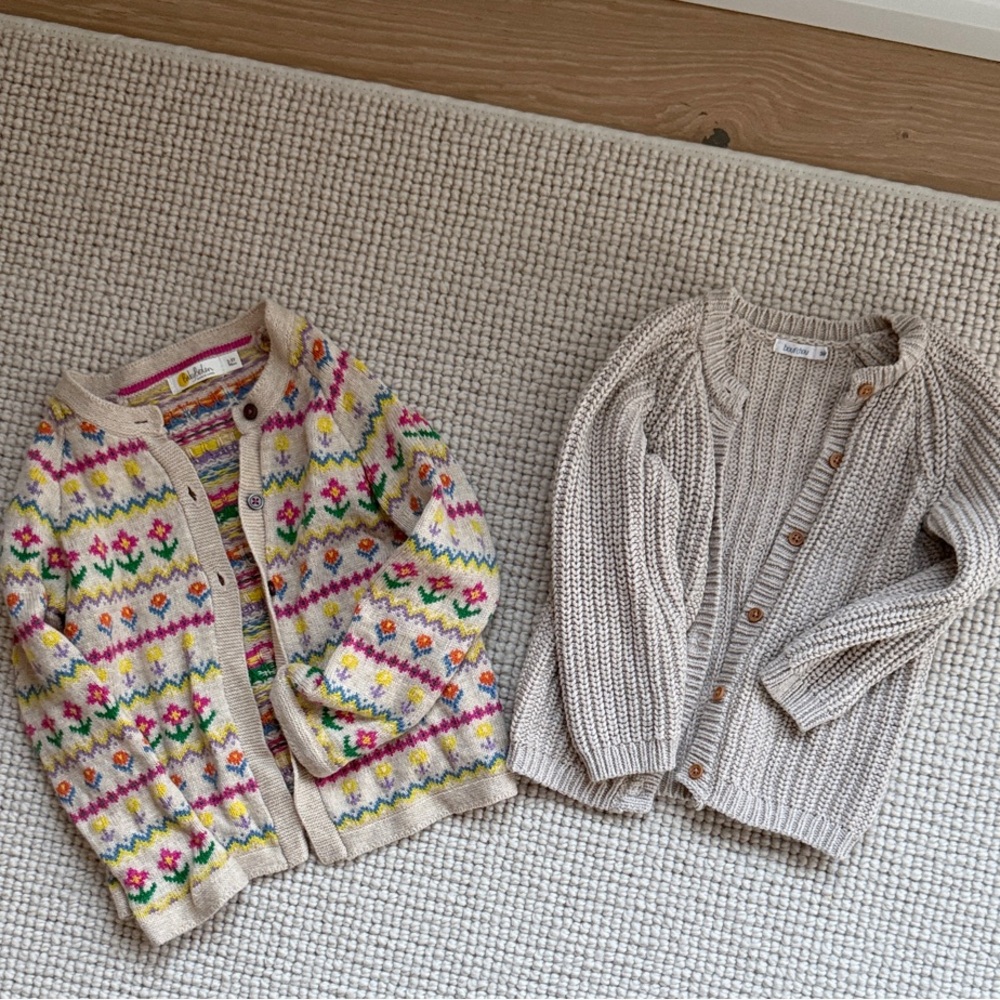 Mini Boden Colorful Patterned Cardigan and Neutral Cardigan